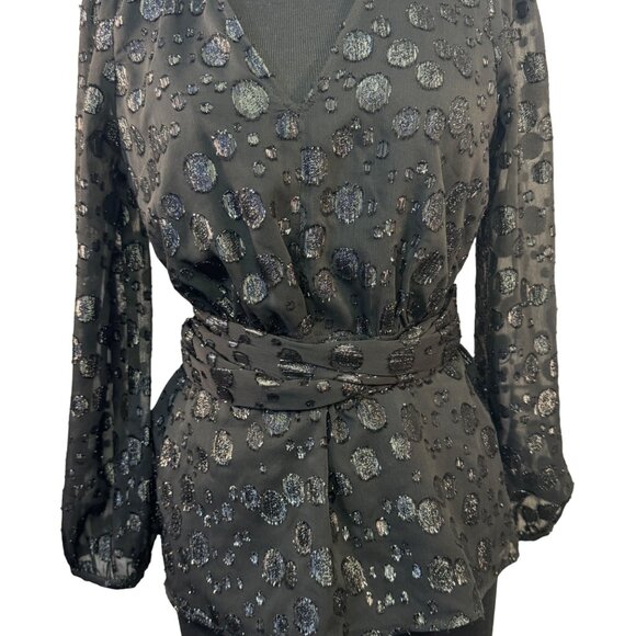 J.Crew Womens Size XSmall Black V-Neck Polka Dot Wrap Top Lined - Picture 3 of 7